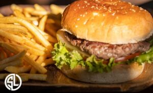 A burger and chips at Seafood Lapa in Melkbosstrand