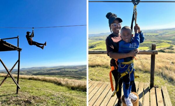 A collage of people enjoying a zipline experience from Highstakes Activities in Cato Ridge