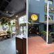 A collage of the outside and inside sitting area at Bird & Co at Gateway Mall