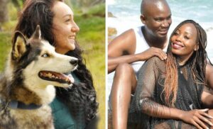 A collage of a woman and her dog and a couple at the beach photographed by Mike Wesson Photography in Cape Town