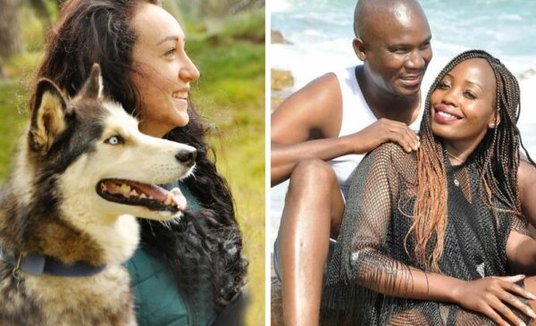 A collage of a woman and her dog and a couple at the beach photographed by Mike Wesson Photography in Cape Town