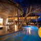 The pool area at night at Moditlo River Lodge in Hoedspruit