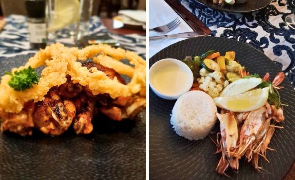 A collage of the food available at The Clipper Restaurant at The Commodore Hotel at the V&A Waterfront