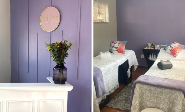 A collage of the reception and treatment area at Vee Fab Beauty & Spa in Randburg