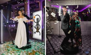 A collage of people trying a 360 spin photo booth