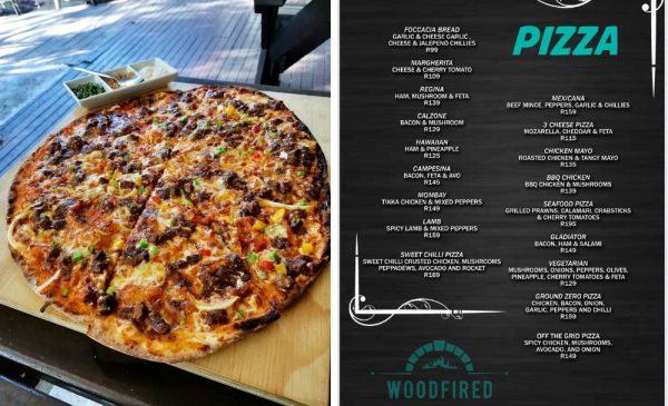 A collage of a pizza and the menu from Ground Zero in Hillary