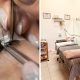 A collage of a woman getting a classic lash set and a treatment area at Toned and Polished in Big Bay