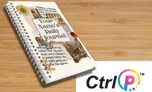 A personalised A4 hard cover wire bound journal from Ctrl P available for nationwide delivery