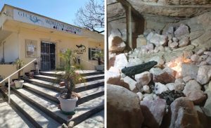 A collage of the outside of Gecko Jewellers and the underground gemstones from Gecko Jewellers in Midrand