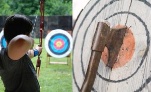 A collage of stock photos of archery and axe throwing
