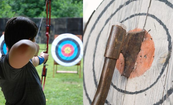 A collage of stock photos of archery and axe throwing