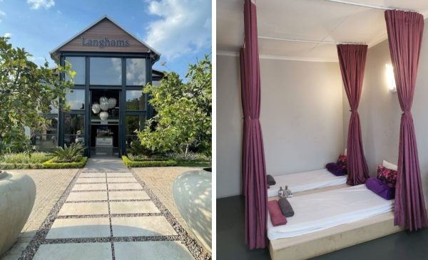 A collage of the outside and a treatment area from Lisa Thai Spa in Fourways