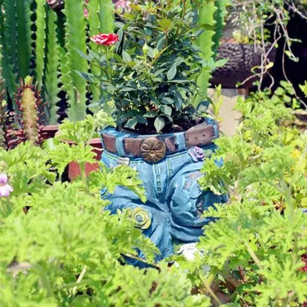 Denim Jeans Resin Outdoor Garden Flower Pot_2