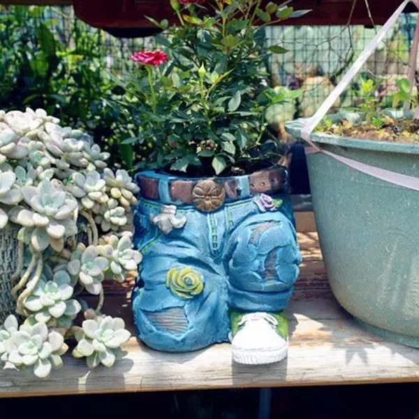 Denim Jeans Resin Outdoor Garden Flower Pot_5