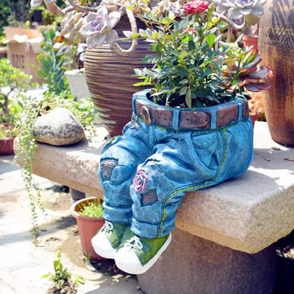 Denim Jeans Resin Outdoor Garden Flower Pot_8