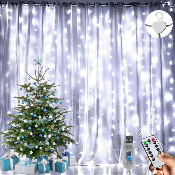 200/300 LED USB Curtain Fairy String Lights with 8 Modes Remote Control Timer_2
